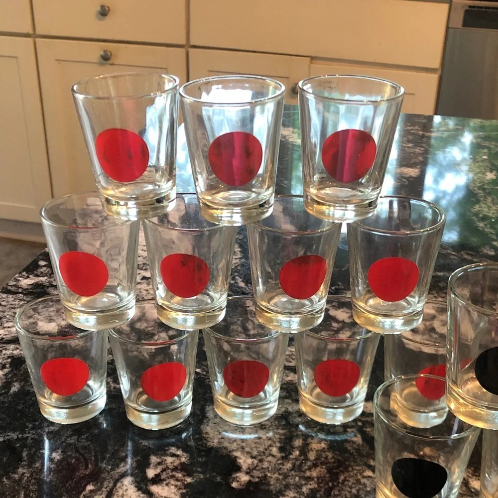 Set of 24 Polka Dot Shot Glasses - Red and Black